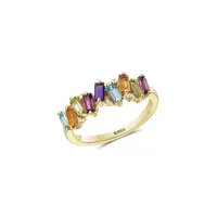 14K Yellow Gold, 1.1 CT. T.W. Diamond & Multi-Stone Heart Semi-Eternity Ring