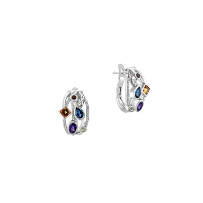Sterling Silver, 0.23 CT. T.W. Diamond & 5-Gem Earrings