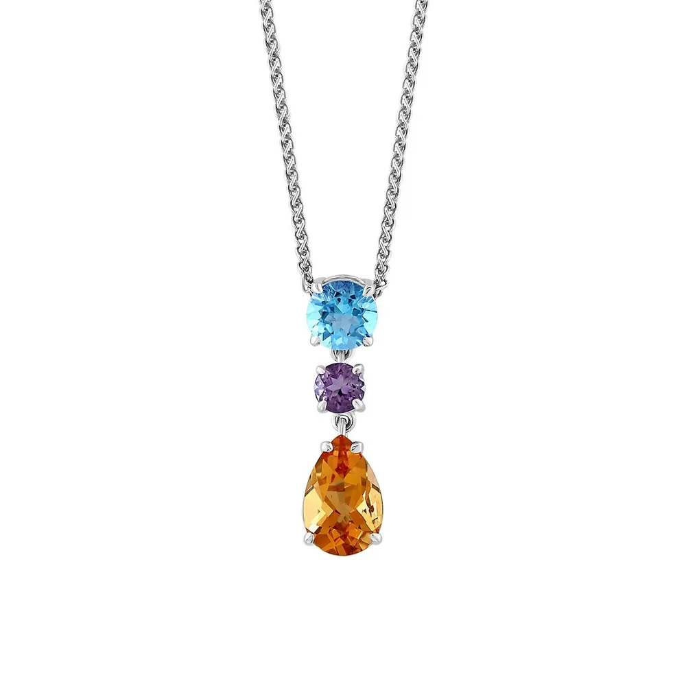 Sterling Silver, Amethyst, Blue Topaz and Citrine Pendant Necklace
