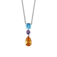 Sterling Silver, Amethyst, Blue Topaz and Citrine Pendant Necklace