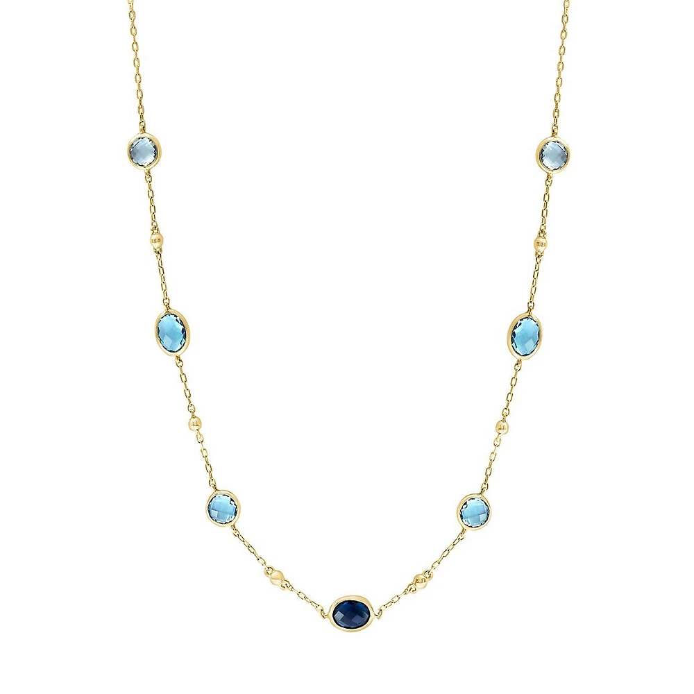 14K Yellow Gold, Blue Topaz and London Blue Topaz Station Necklace