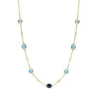 14K Yellow Gold, Blue Topaz and London Blue Topaz Station Necklace