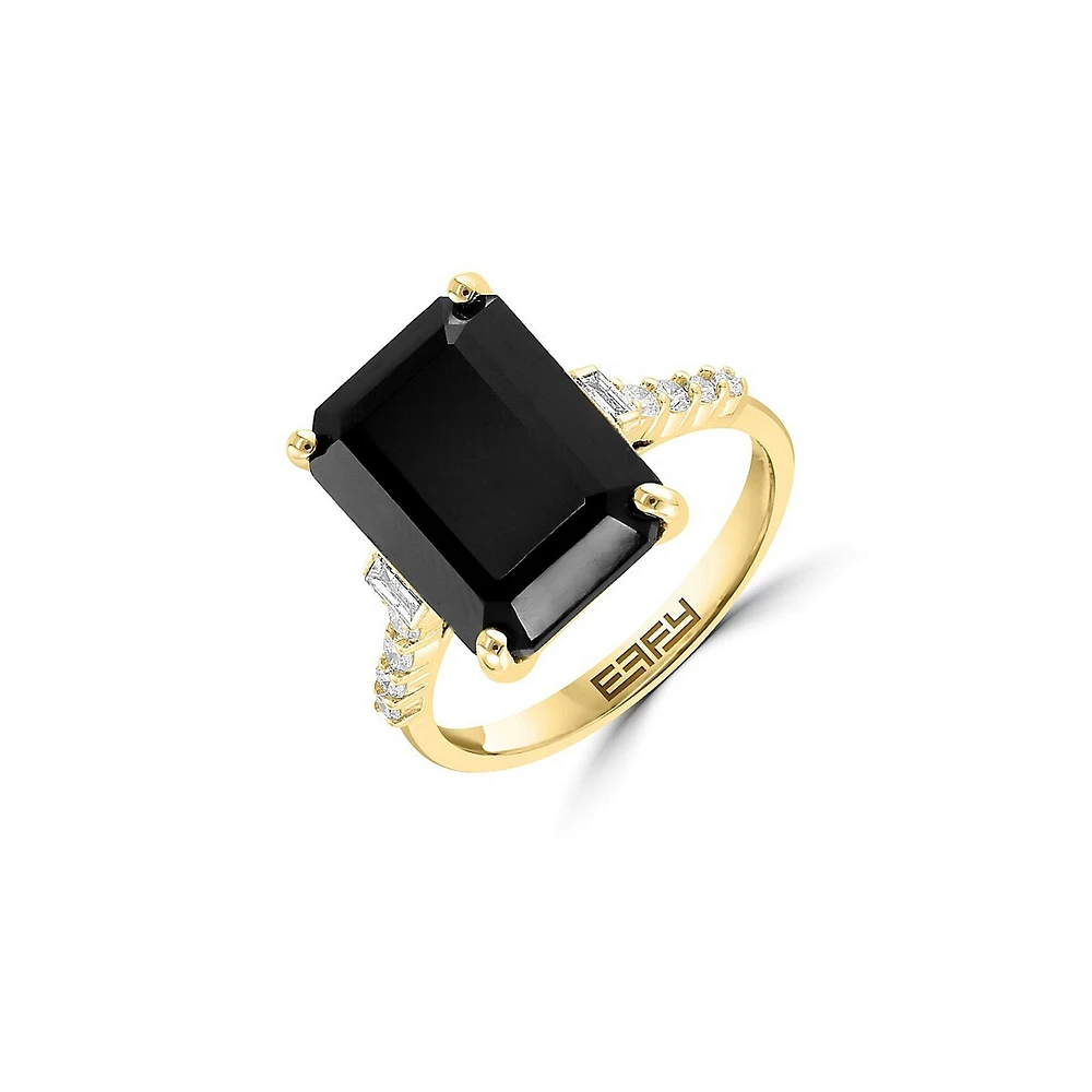 Bague en or jaune 14 carats avec diamants et onyx de 0,2 carat