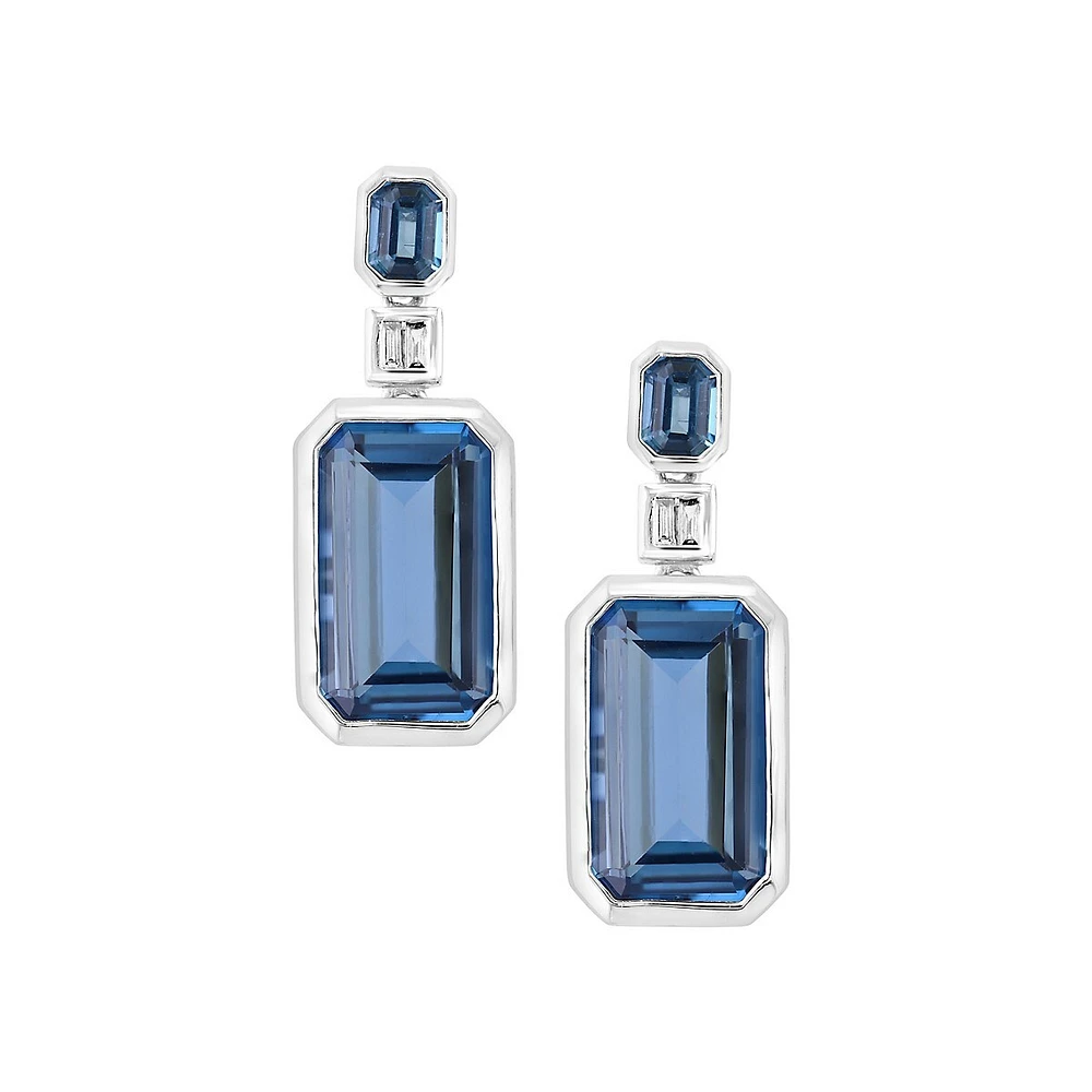 Pendants d'oreilles en or blanc 14 ct avec topazes London Blue et diamants de 0,03 ct (PT)