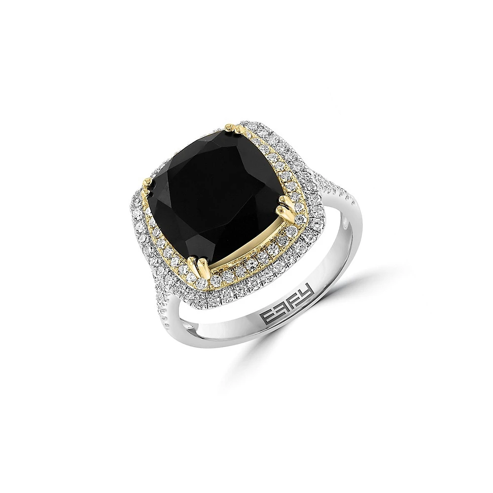 Bague en or 14 ct avec onyx et diamants de 0,49 ct (PT)