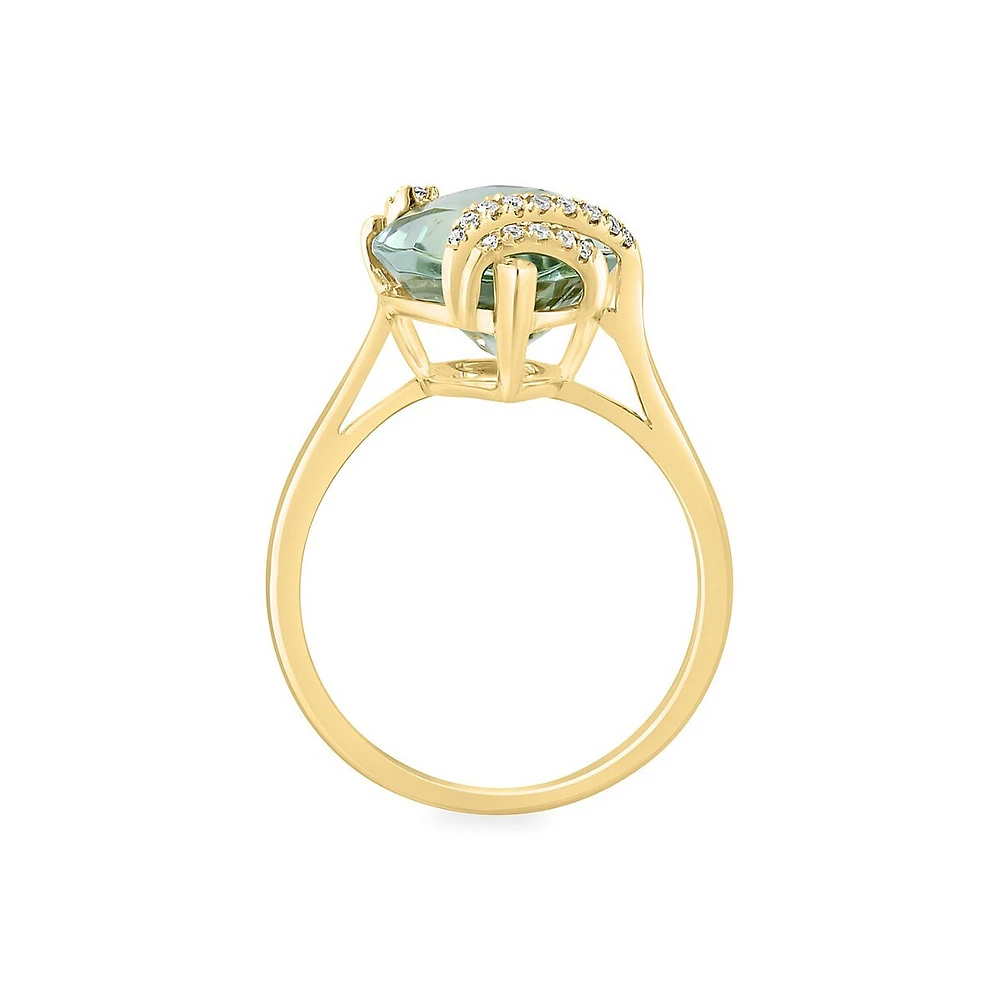 Bague en or jaune 14 carats, améthyste verte et diamant de 0,06 ct. TW