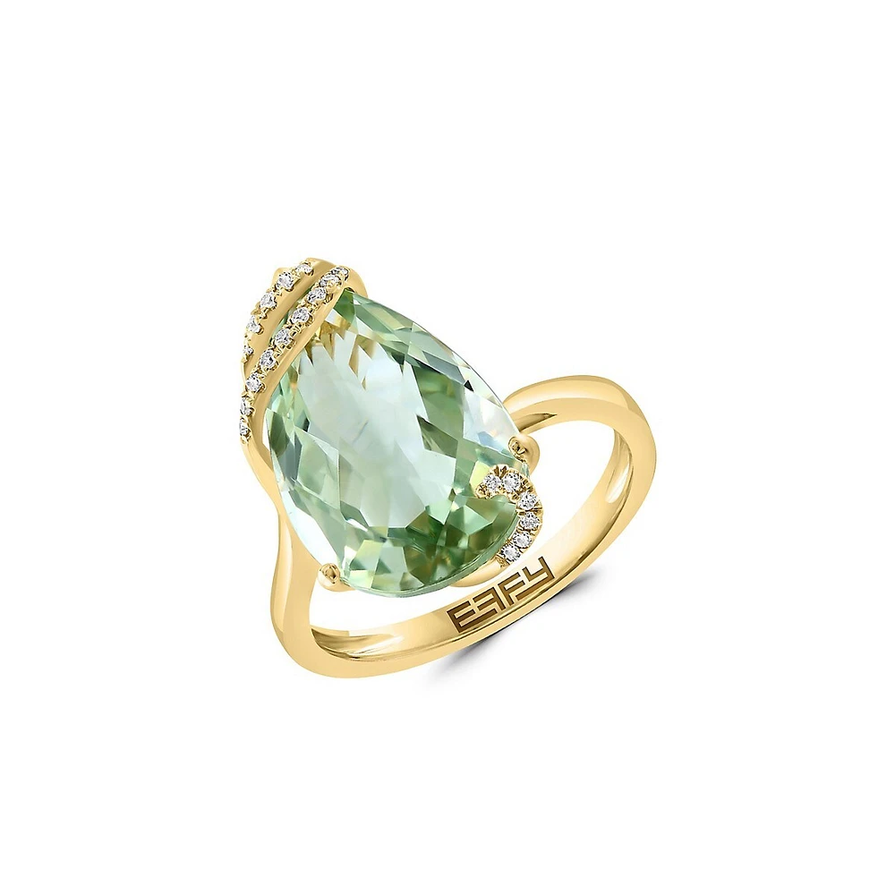 Bague en or jaune 14 carats, améthyste verte et diamant de 0,06 ct. TW