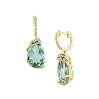 Boucles d'oreilles pendantes en or jaune 14 carats, améthyste verte et diamant de 0,22 ct. TW