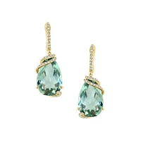 Boucles d'oreilles pendantes en or jaune 14 carats, améthyste verte et diamant de 0,22 ct. TW