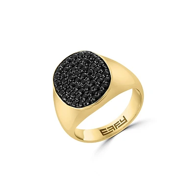 Men's Goldplated Sterling Silver & Black Spinel Ring