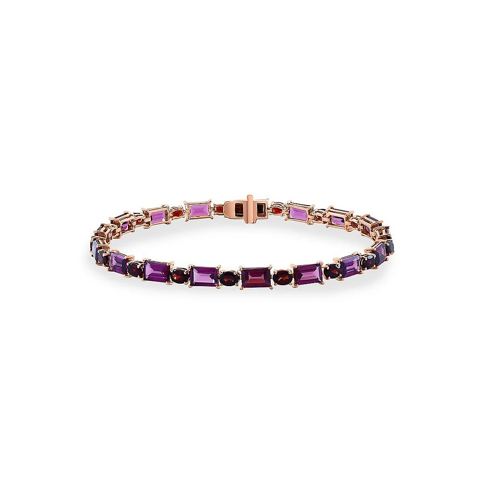 14K Rose Gold, Garnet, Rhodolite Sequence Link Bracelet