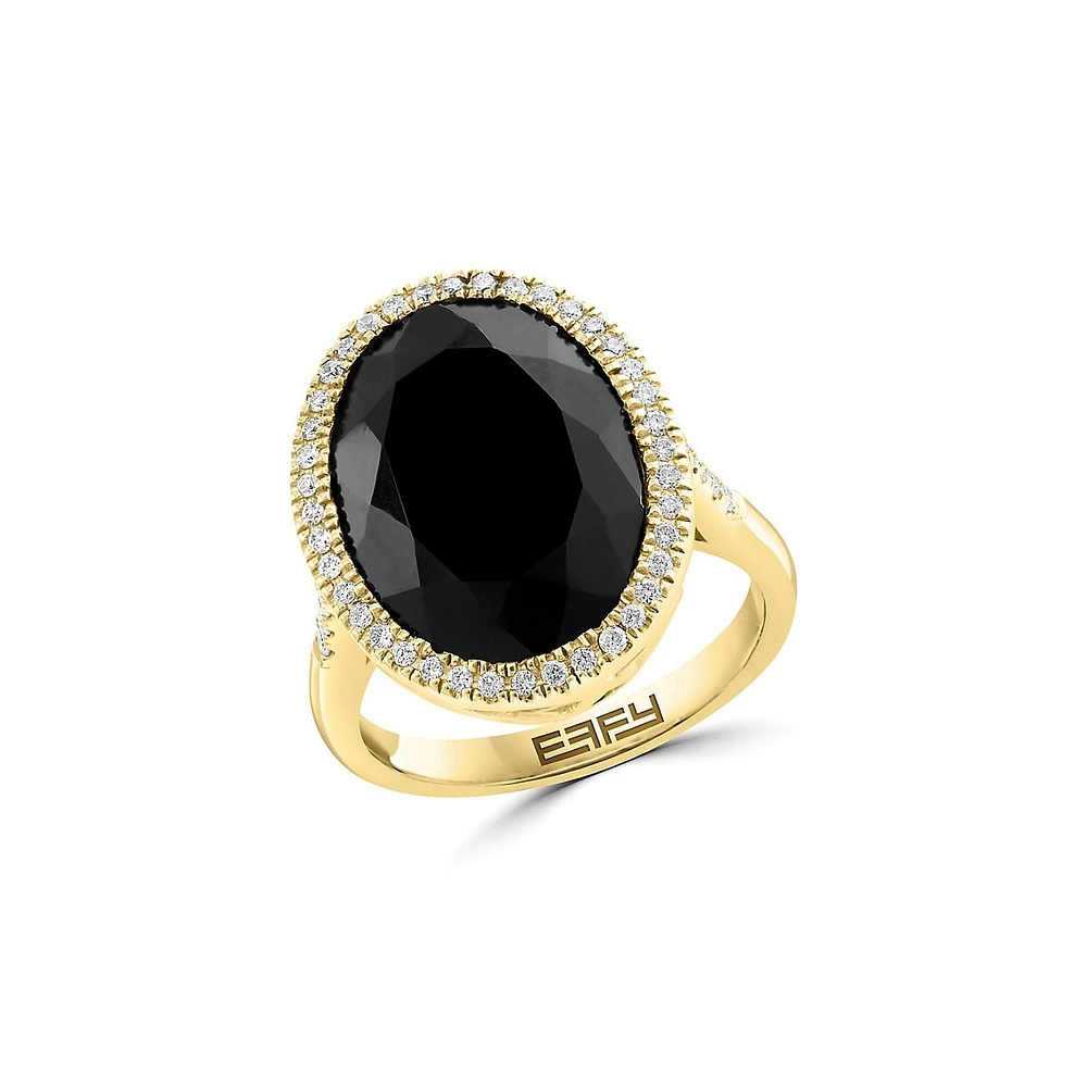 Bague en or jaune 14 ct avec diamants de 0,26 ct (PT) et onyx