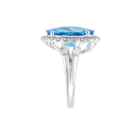 14K White Gold, Blue Topaz & White Topaz Ring