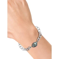 Sterling Silver & 12MM Black Tahitian Pearl Bracelet