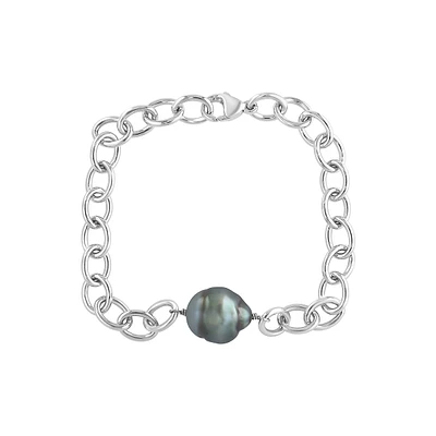 Sterling Silver & 12MM Black Tahitian Pearl Bracelet