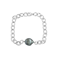 Sterling Silver & 12MM Black Tahitian Pearl Bracelet