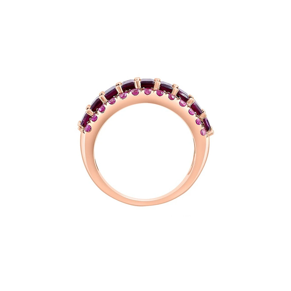 Bague demi-éternité en or rose 14 ct avec rhodolites et saphirs roses