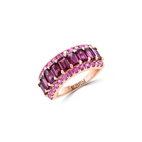 Bague demi-éternité en or rose 14 ct avec rhodolites et saphirs roses