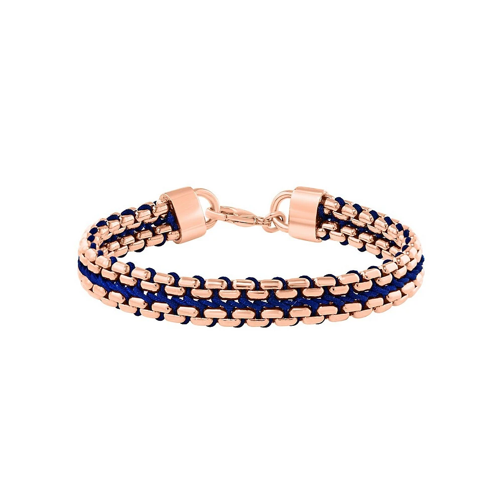 Men's Rose Goldplated Sterling Silver & Blue Cord Bracelet