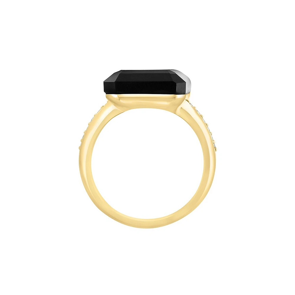 Bague en or jaune 14 carats avec diamants et onyx de 0,12 ct.