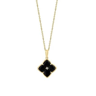 Collier avec pendentif en or jaune 14 carats, onyx et diamant de 0,01 ct. TW