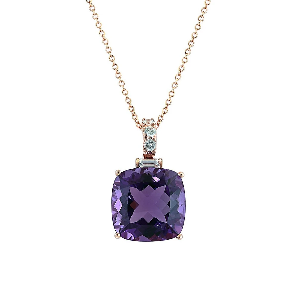 14K Rose Gold, Amethyst & White Sapphire Cushion-Cut Pendant Necklace