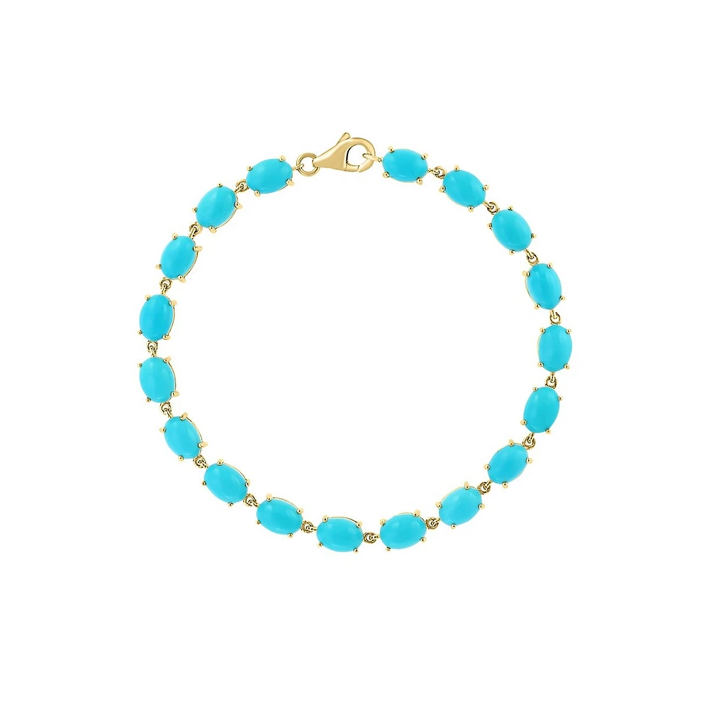 Bracelet à maillons ovales en or jaune 14 carats et turquoise