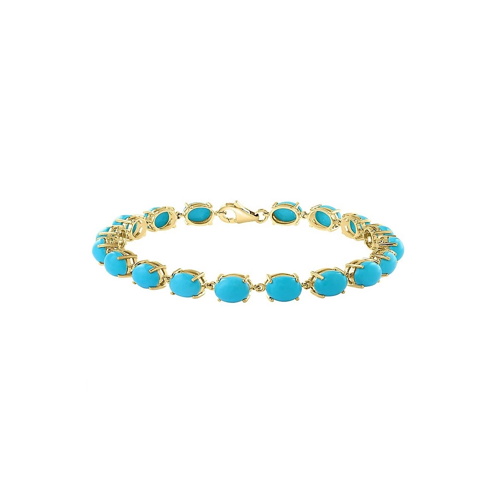 Bracelet à maillons ovales en or jaune 14 carats et turquoise