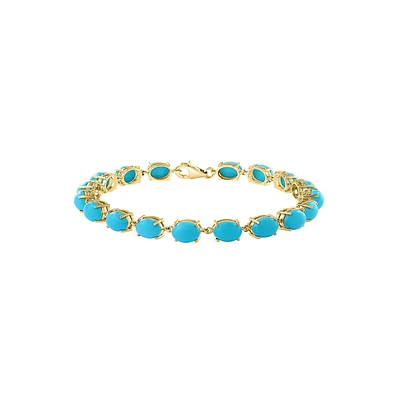 Bracelet à maillons ovales en or jaune 14 carats et turquoise