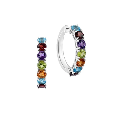 Sterling Silver & Semi-Precious Candy Stone Hoop Earrings