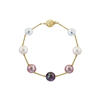 14K Yellow Gold, 8MM-9MM Freshwater Pearl & Tahitian Pearl Station Bracelet