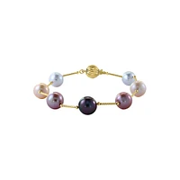 14K Yellow Gold, 8MM-9MM Freshwater Pearl & Tahitian Pearl Station Bracelet