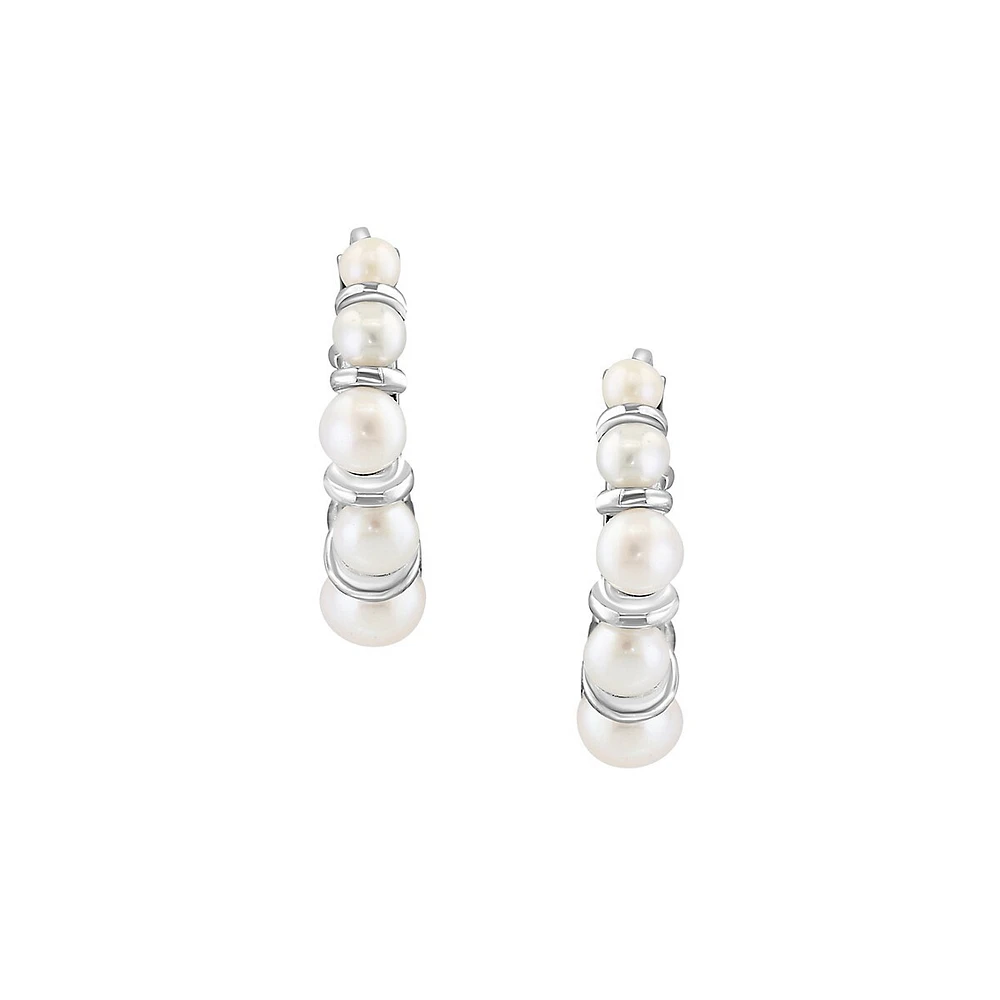 Sterling Silver & 2.5-4MM Freshwater Pearl Hoop Earrings