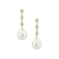 14K Yellow Gold, 0.27 CT. T.W. Diamond & 11MM Freshwater Pearl Drop Earrings