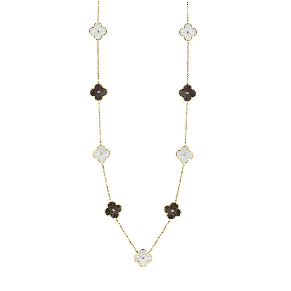 14K Yellow Gold, 0.04 CT. T.W. Diamond & Mother-Of-Pearl Quatrefoil Station Necklace