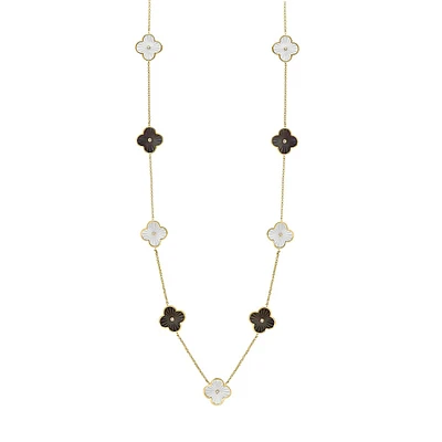 14K Yellow Gold, 0.04 CT. T.W. Diamond & Mother-Of-Pearl Quatrefoil Station Necklace