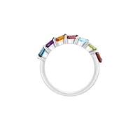 Sterling Silver & Multi-Stone Offset Baguette Ring