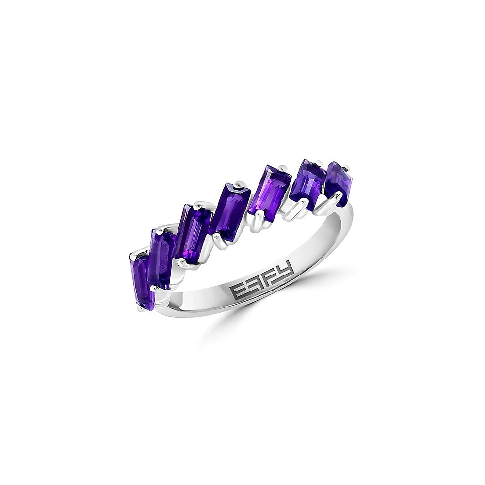 Sterling Silver & Amethyst Stacked Baguette Ring