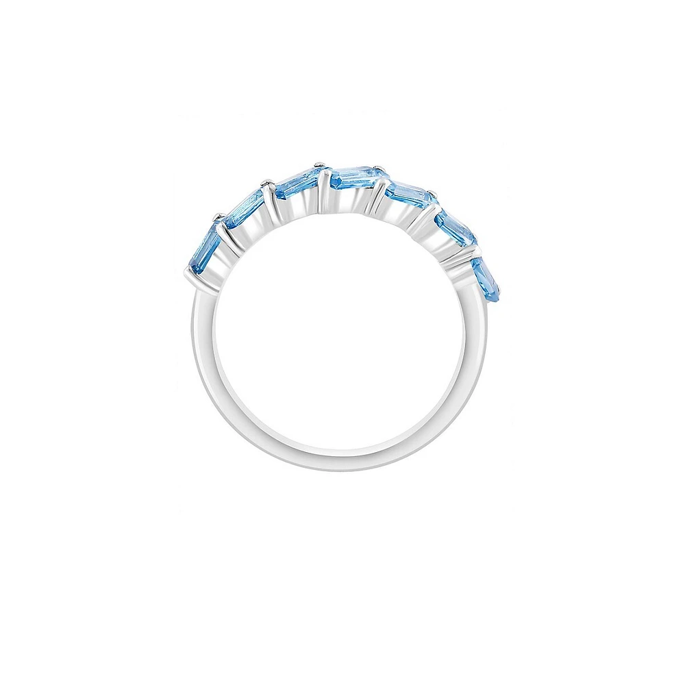 Sterling Silver & Blue Topaz Offset Baguette Ring