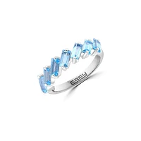 Sterling Silver & Blue Topaz Offset Baguette Ring