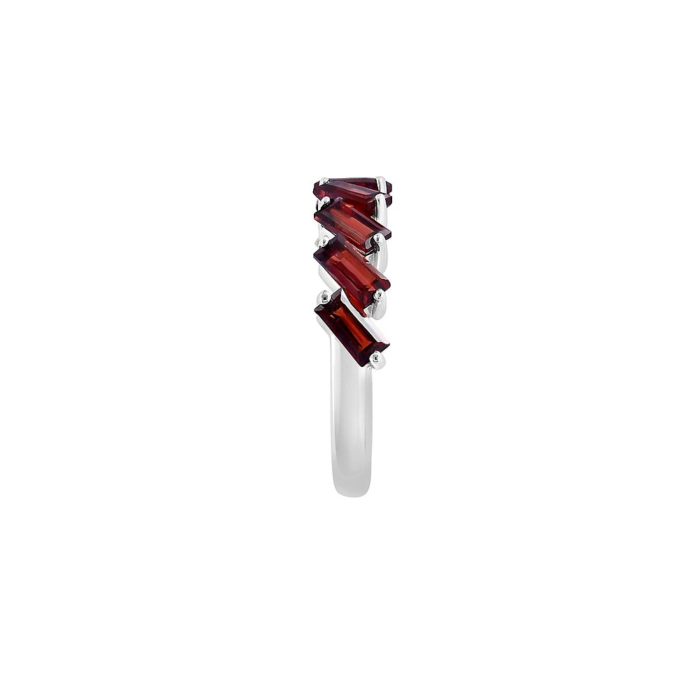 Sterling Silver & Garnet Offset Baguette Ring