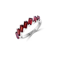 Sterling Silver & Garnet Offset Baguette Ring