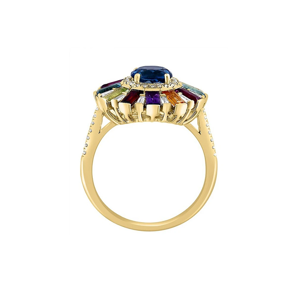 Bague circulaire en or jaune 14 carats, 0,32 ct. TW, diamants et pierres précieuses multiples