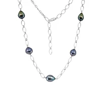 Sterling Silver & 10MM Black Tahitian Pearl Station Necklace