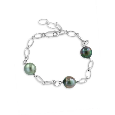 Sterling Silver & 10MM Black Tahitian Pearl Bracelet