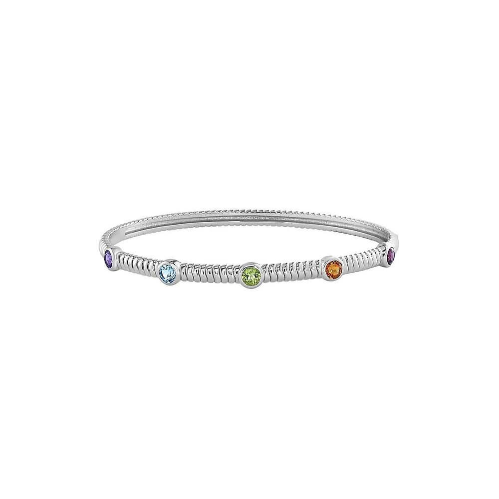 Sterling Silver Multistone Ribbed Bangle Bracelet