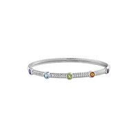 Sterling Silver Multistone Ribbed Bangle Bracelet