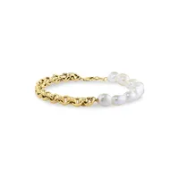 14K Yellow Gold, 7MM Freshwater Pearl & Chain Bracelet