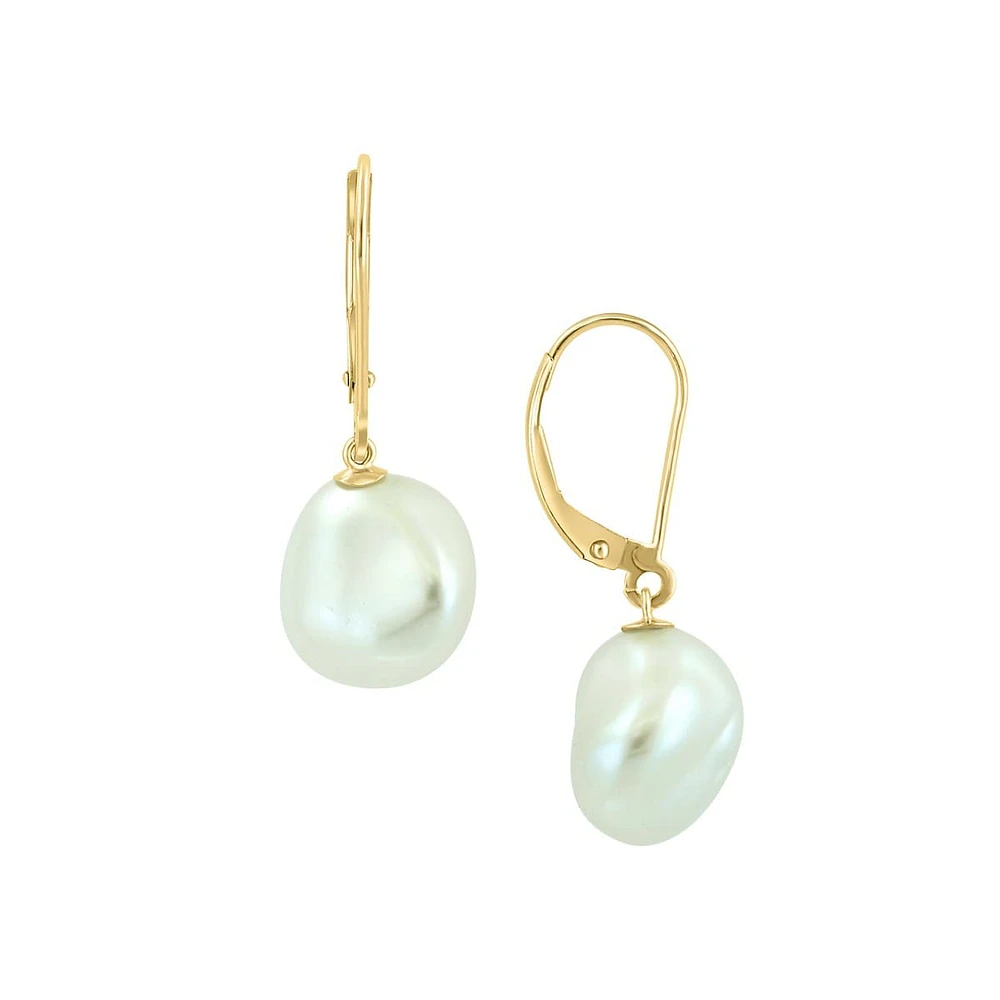 14K Yellow Gold & 10MM Freshwater Pearl Drop Earrings