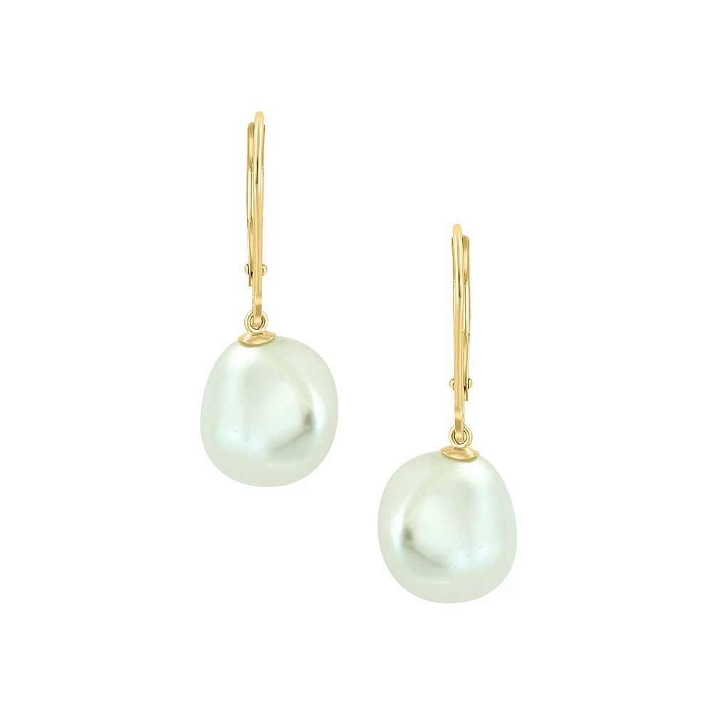 14K Yellow Gold & 10MM Freshwater Pearl Drop Earrings